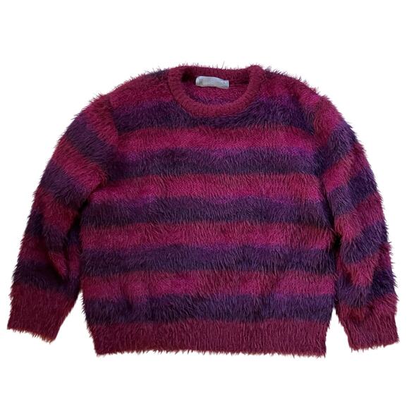 Savage X Fenty Soft Fuzzy Knit Striped Crew Neck Sweater Large Whimsygoth Purple - Picture 1 of 6